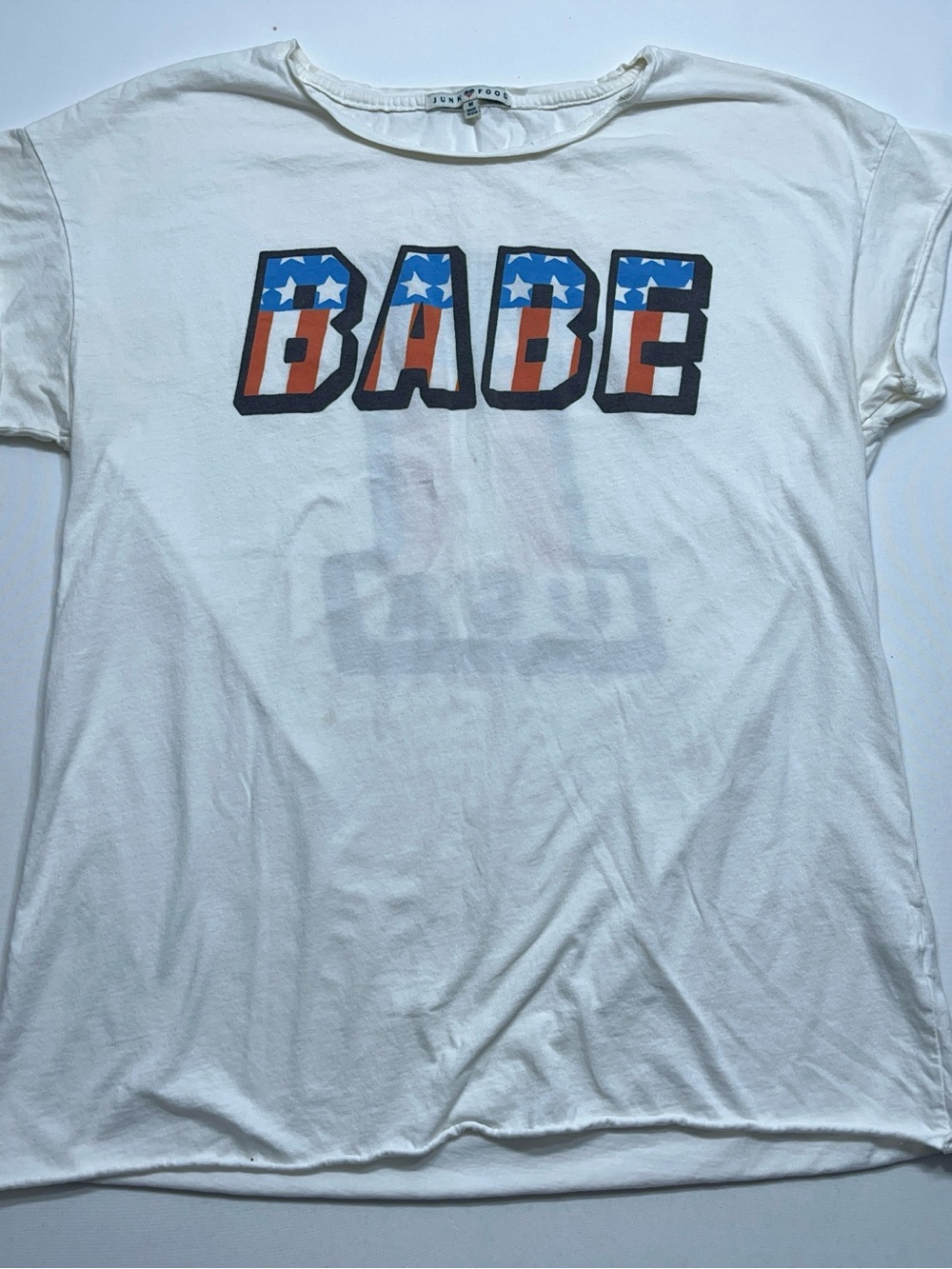 Junk Food Tee Womens Size Medium White Graphic Tee USA Short Sleeve T Shirt